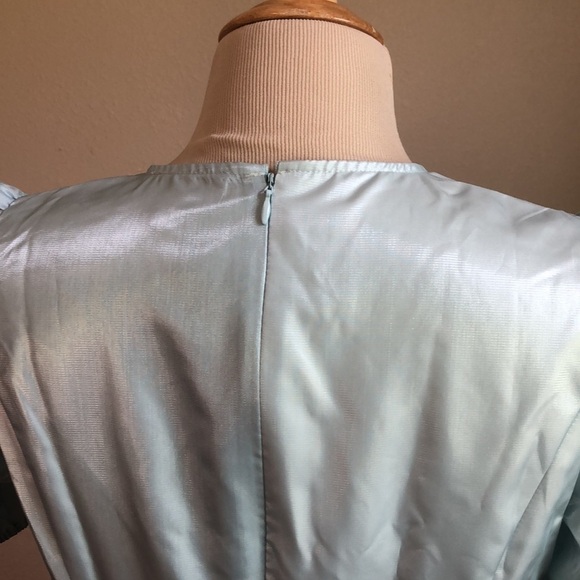 DANIELLE BERNSTEIN Size 6 Delicate Blue Rhinestone Puff Sleeve Satin Mini Dress - Picture 9 of 16